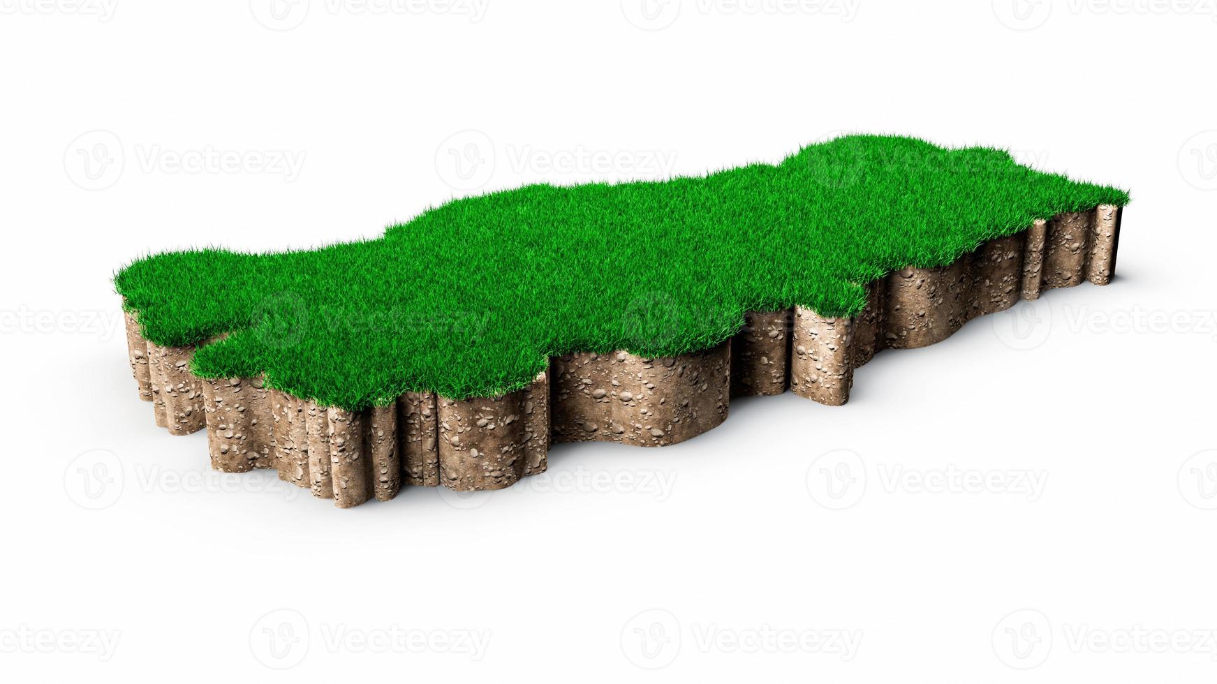 Turkey Map soil land geology cross section with green grass and Rock ground texture 3d illustration photo