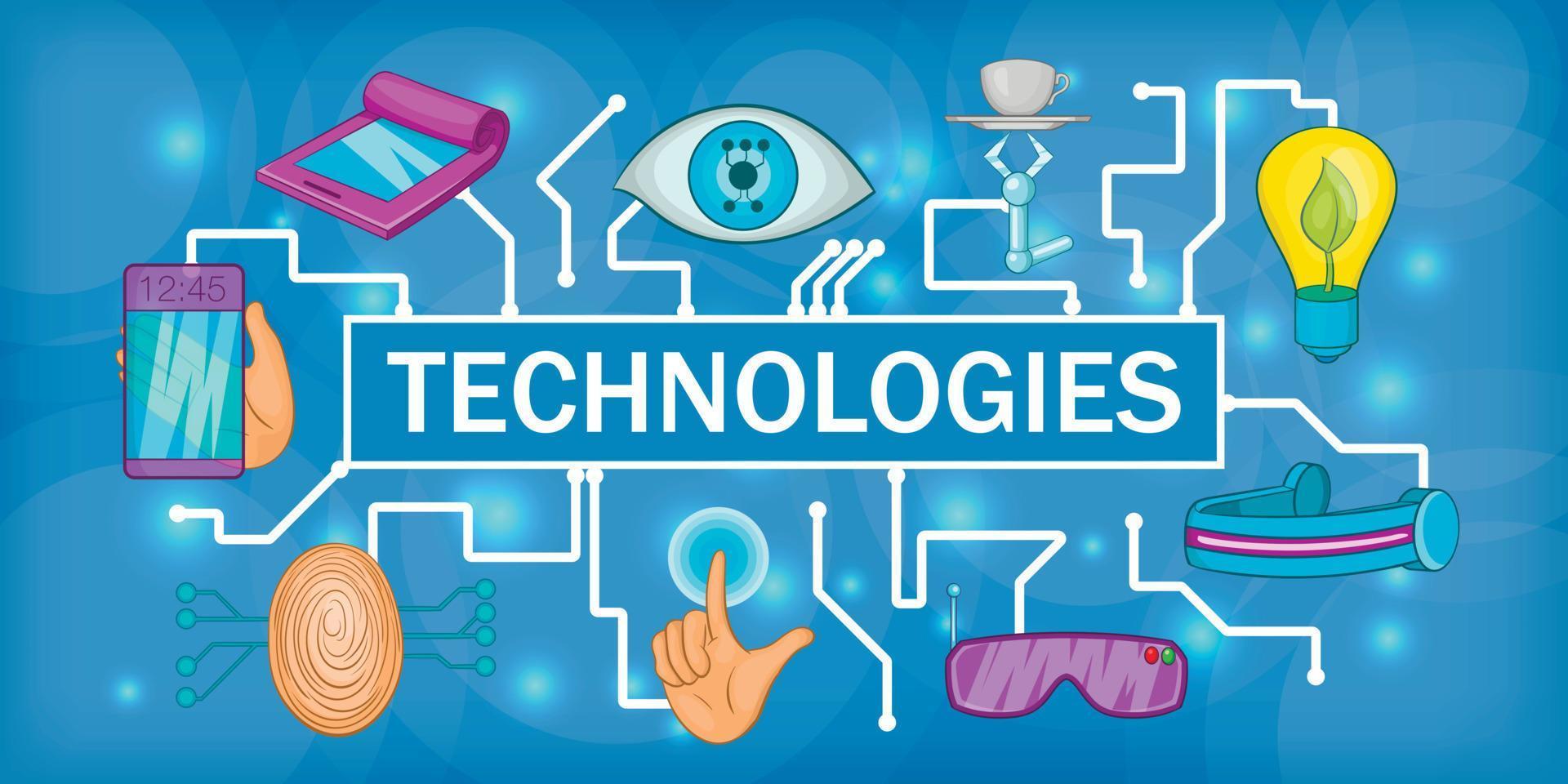 Future tech banner horizontal, cartoon style vector