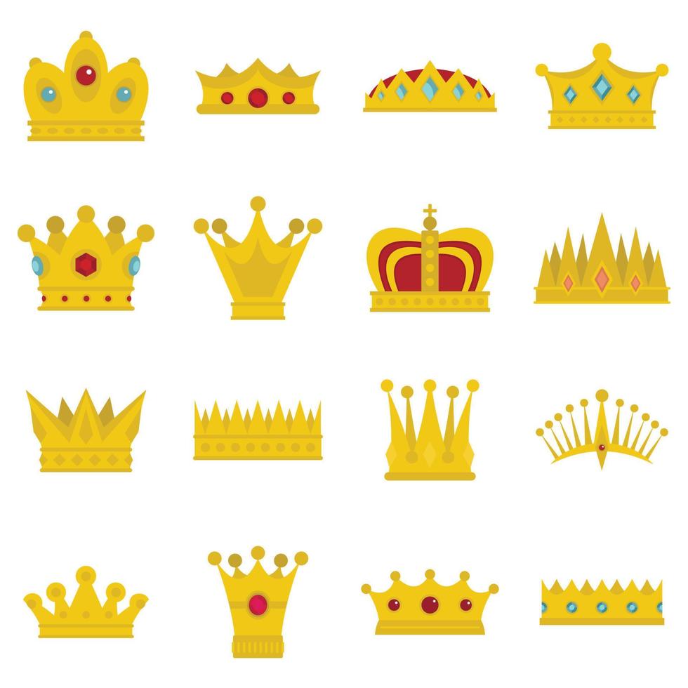 iconos de corona establecidos en estilo plano vector