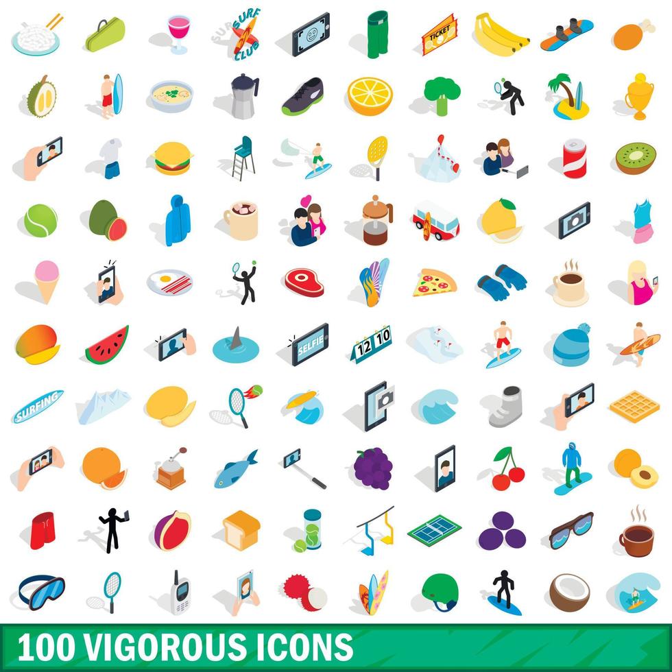 100 vigorous icons set, isometric 3d style vector