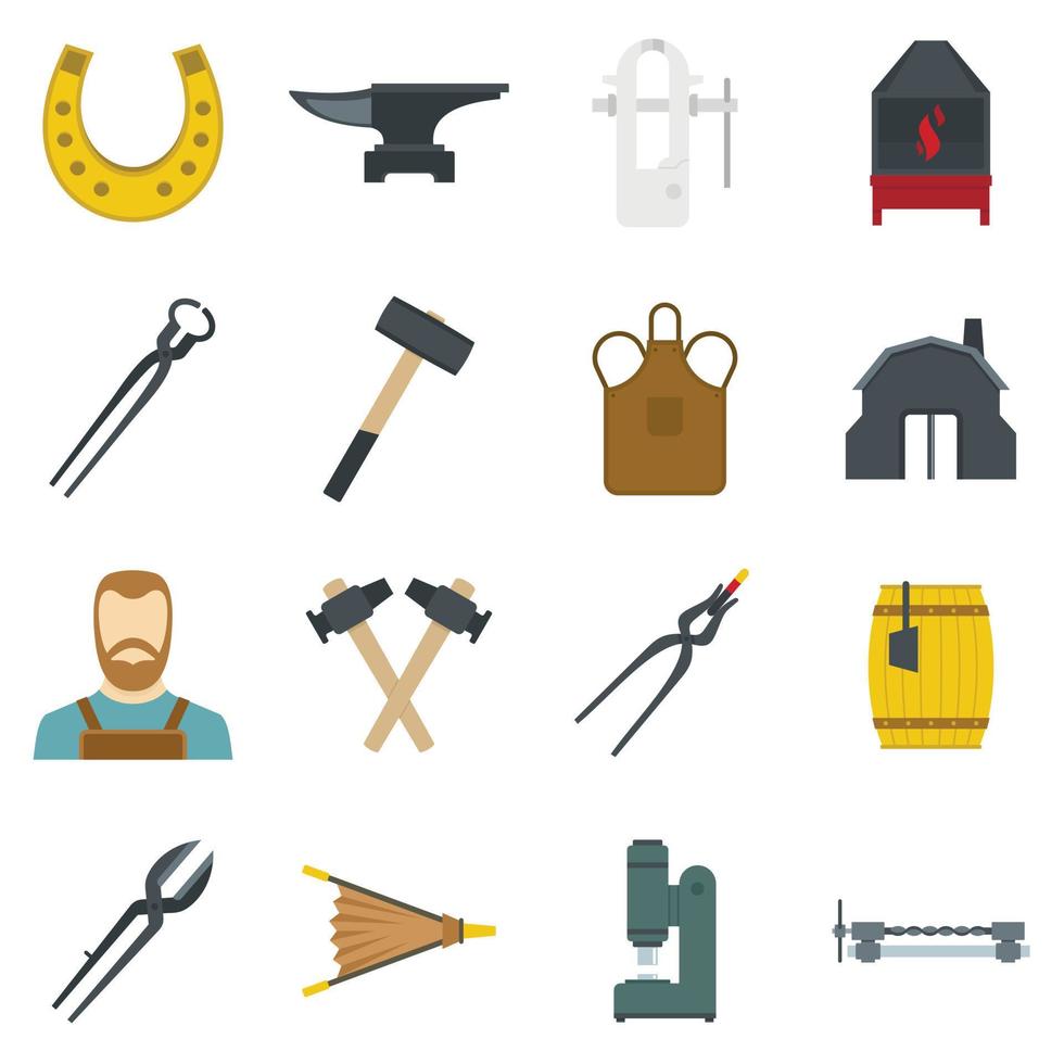 Blacksmith icons set in flat style vector