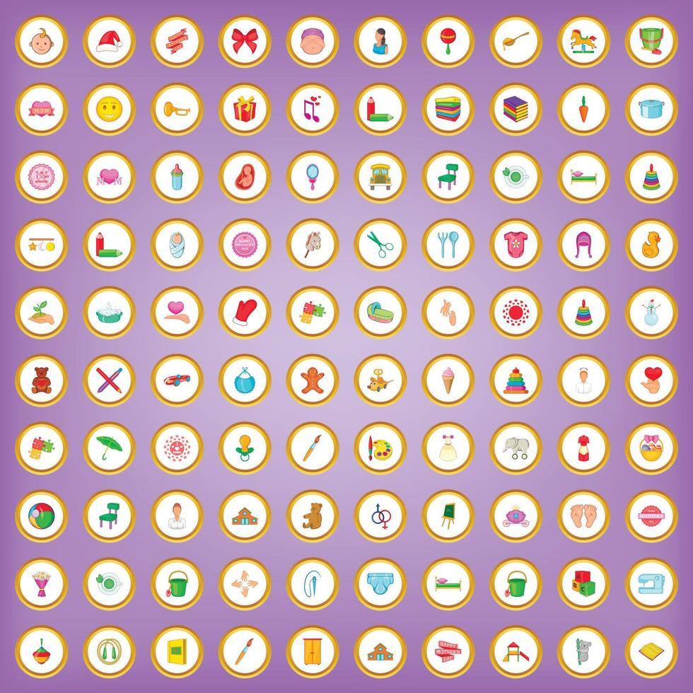 100 mother and child icons set in cartoon style vector