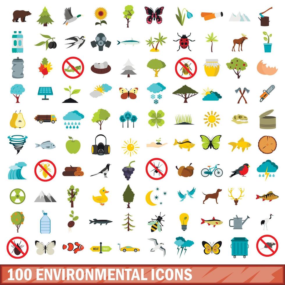 100 iconos ambientales, tipo plano vector