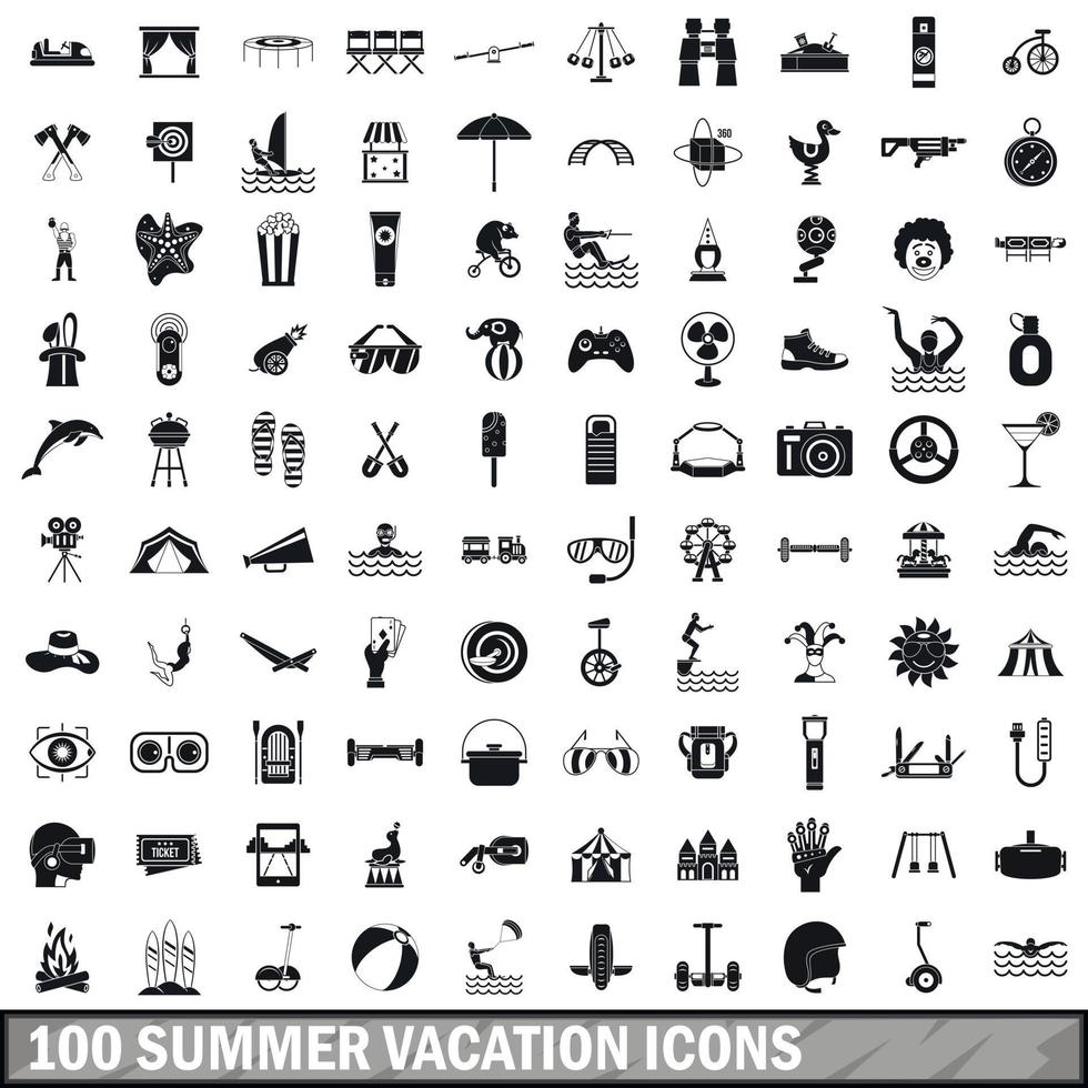 100 summer vacation icons set, simple style vector