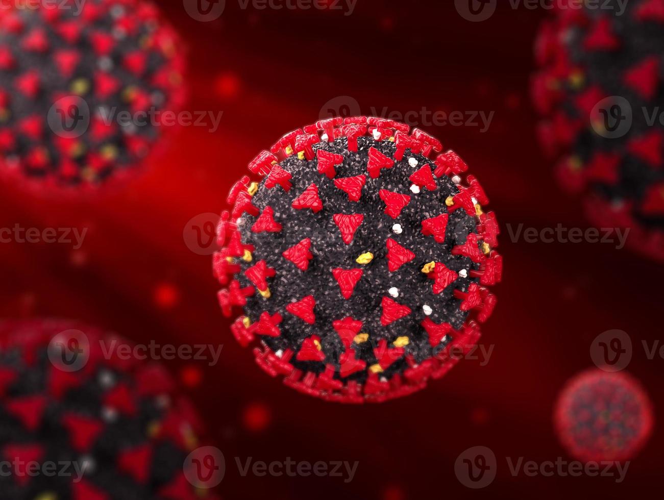 Scientific accurate Coronavirus COVID-19 on red background 3d illustration 3d rendering photo