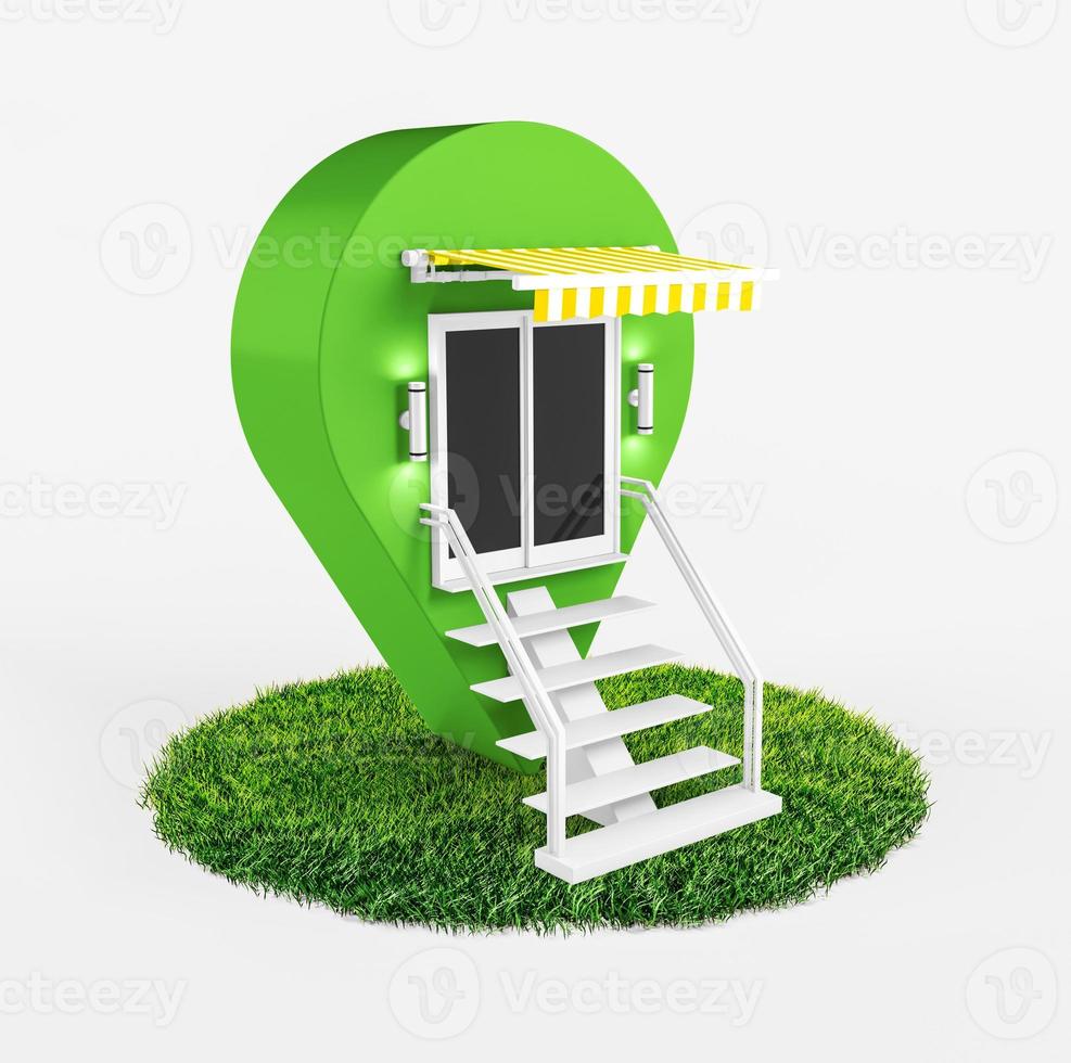 Organic shop, selling fruits vegetables. 3d illustration Grass soil slice. Isolated on white background photo