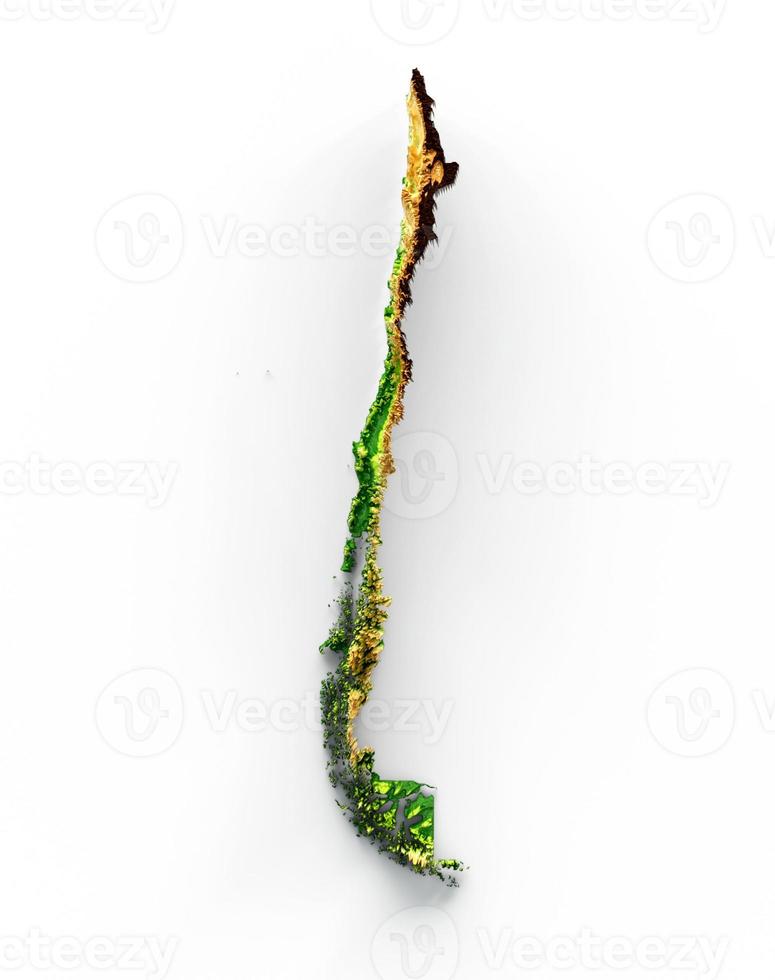Chile Map Shaded relief Color Height map on White Background 3d illustration photo