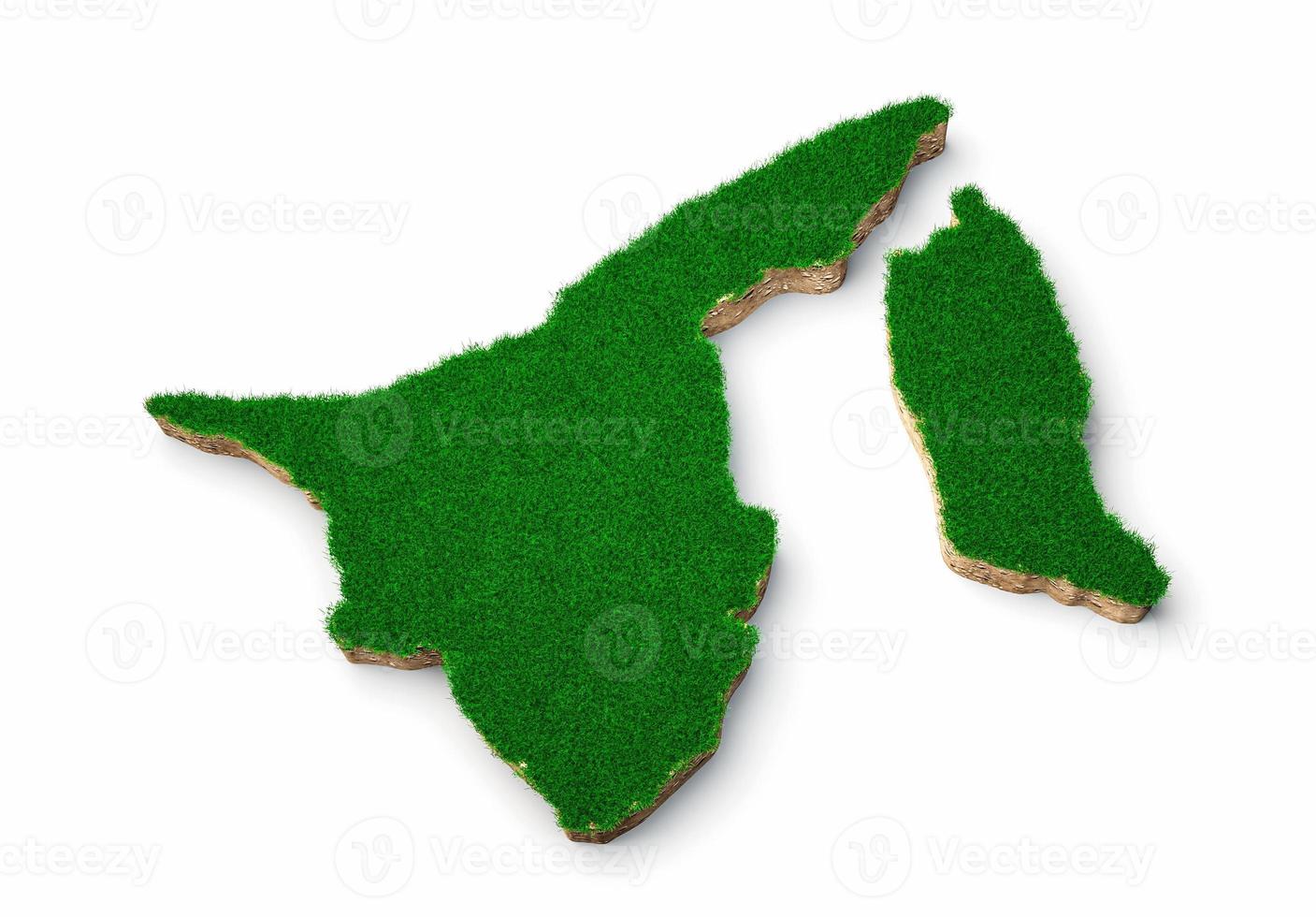 Brunei Map soil land geology cross section with green grass and Rock ground texture 3d illustration photo