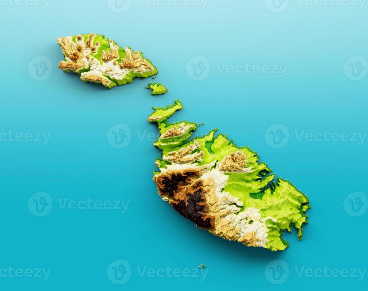Malta Map Shaded relief Color Height map on the sea Blue Background 3d illustration photo