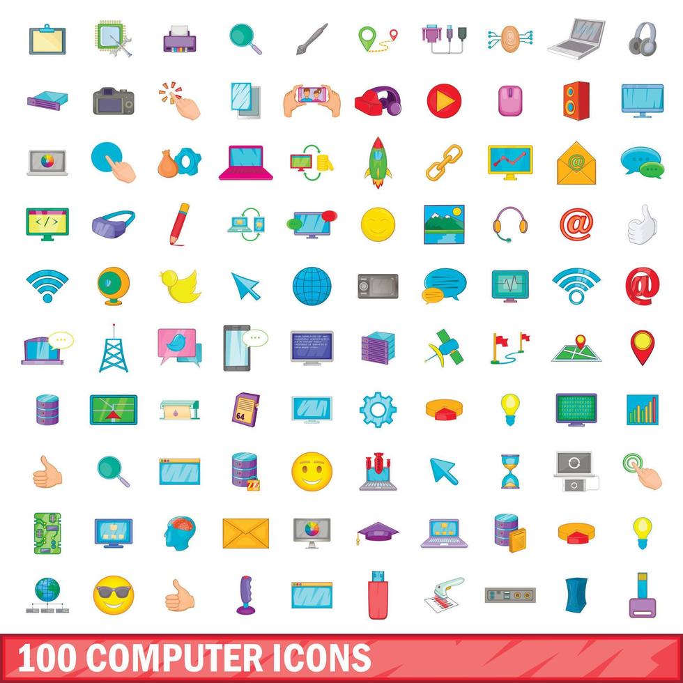 100 computer icons set, cartoon style 8252259 Vector Art at Vecteezy