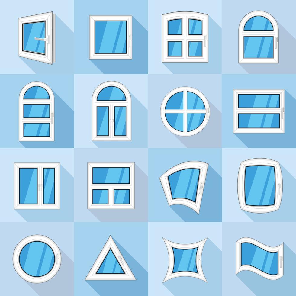 Window forms icons set, flat style vector