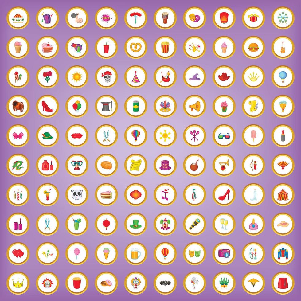 100 masquerade icons set in cartoon style vector