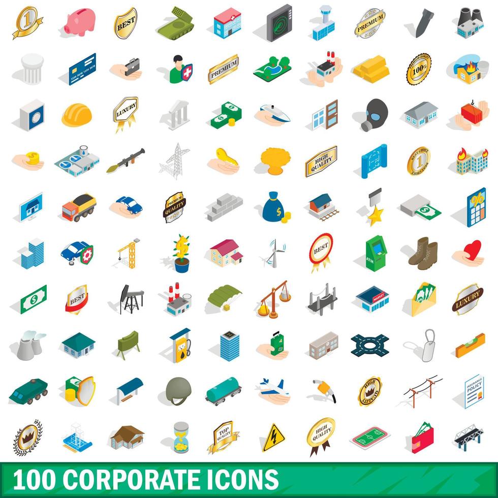 100 corporate icons set, isometric 3d style vector