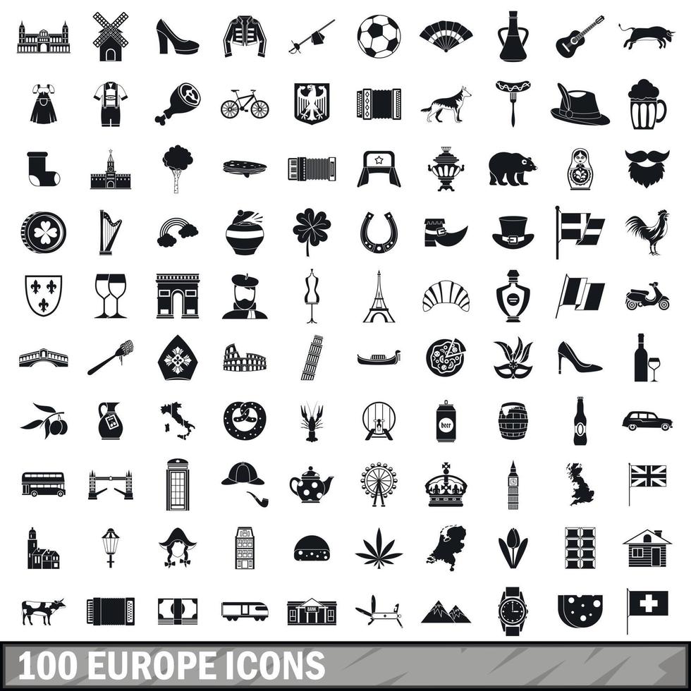 100 Europe icons set, simple style vector