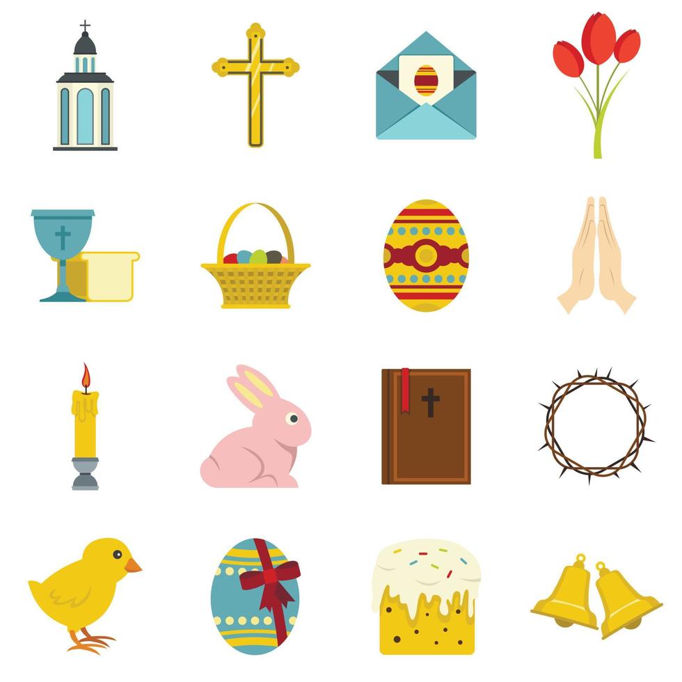 iconos de artículos de pascua establecidos en estilo plano vector