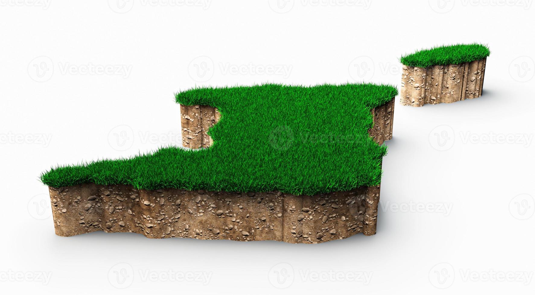 Trinidad and Tobago Map soil land geology cross section with green grass and Rock ground texture 3d illustration photo