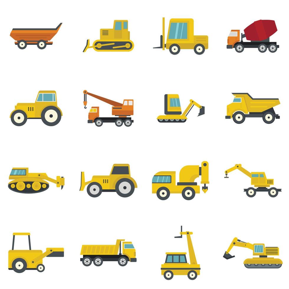 iconos de vehículos de construcción establecidos en estilo plano vector