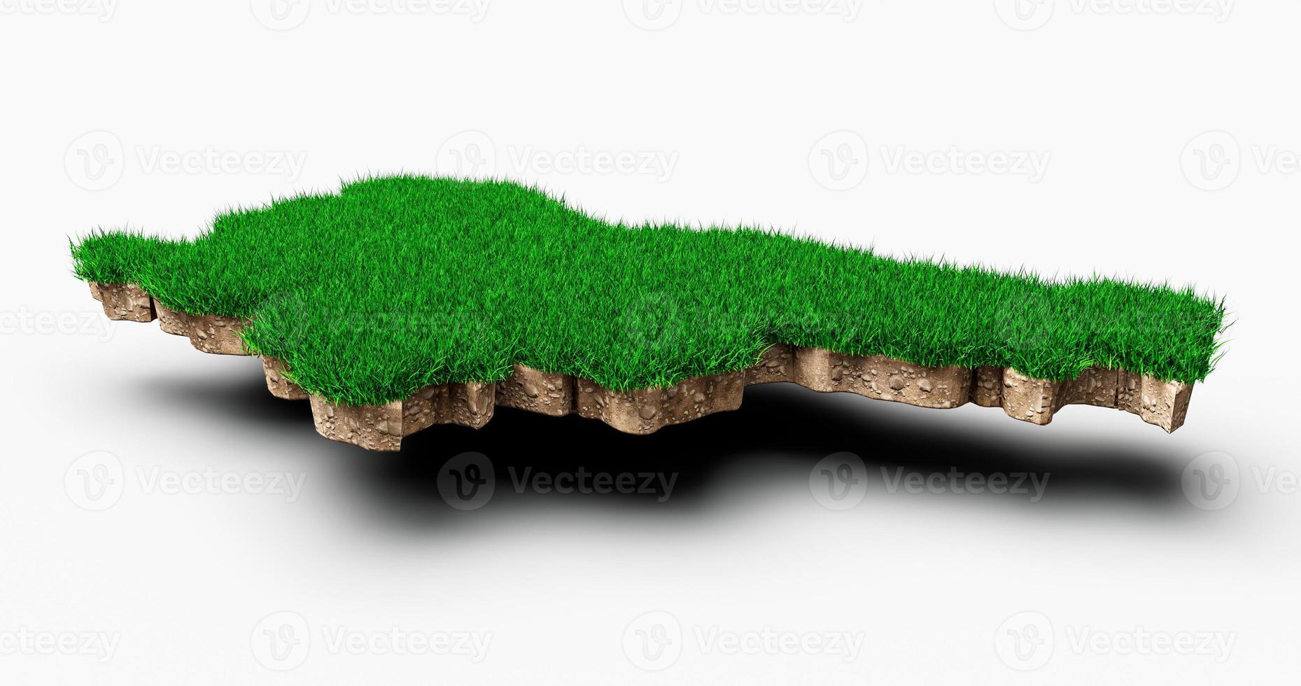 Slovenia Map soil land geology cross section with green grass and Rock ground texture 3d illustration photo