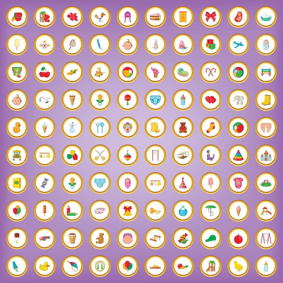 100 baby icons set in cartoon style vector