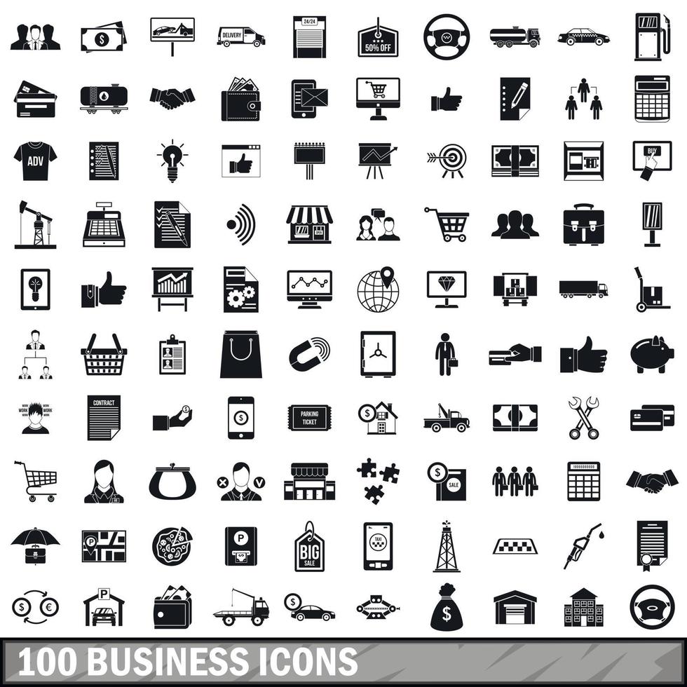 100 business icons set, simple style vector