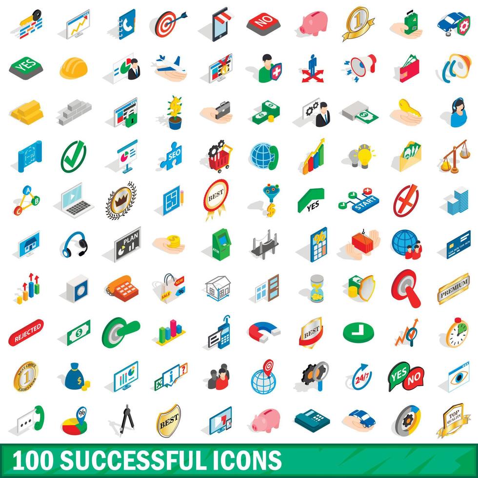 100 successful icons set, isometric 3d style vector