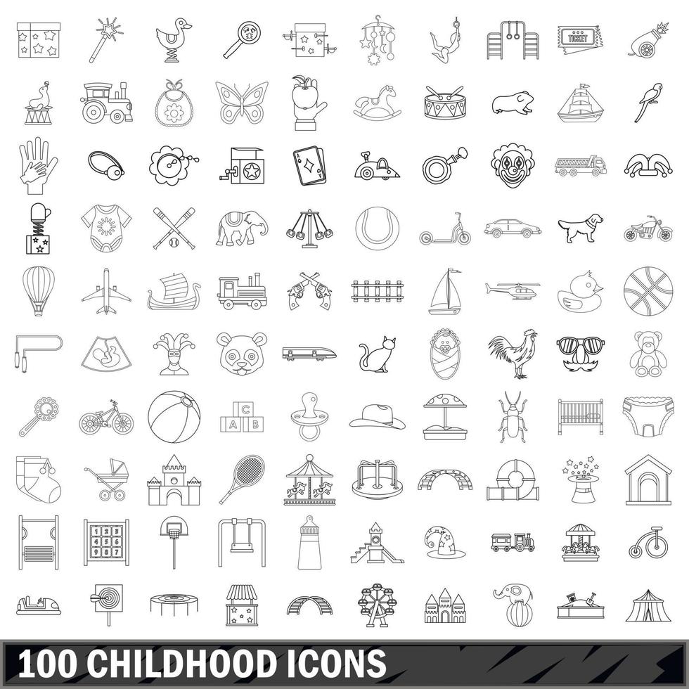 100 iconos infantiles, estilo de esquema vector