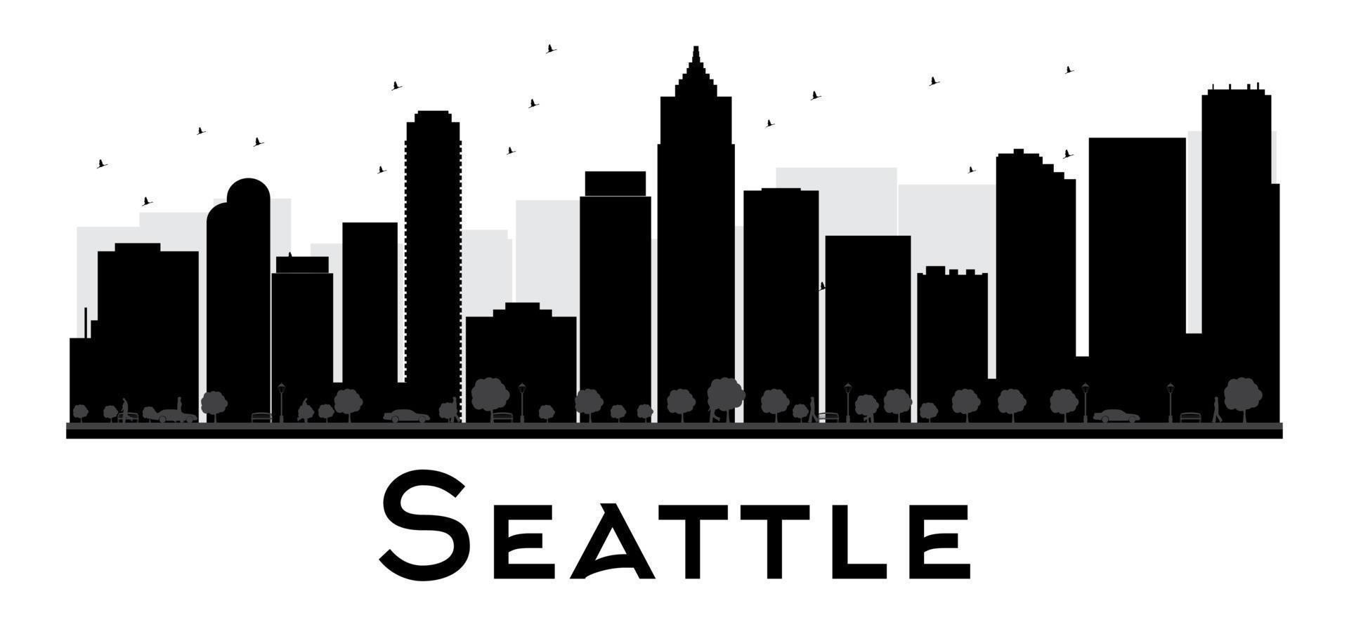 Seattle City skyline black and white silhouette. vector