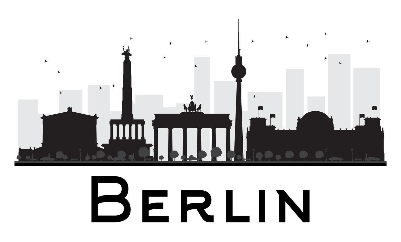 Silueta en blanco y negro del horizonte de la ciudad de Berlín. vector