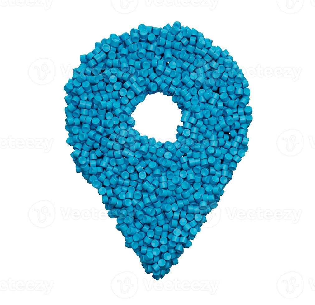 Location icon symbol made with Blue plastic polymer pieces 3d illustration photo