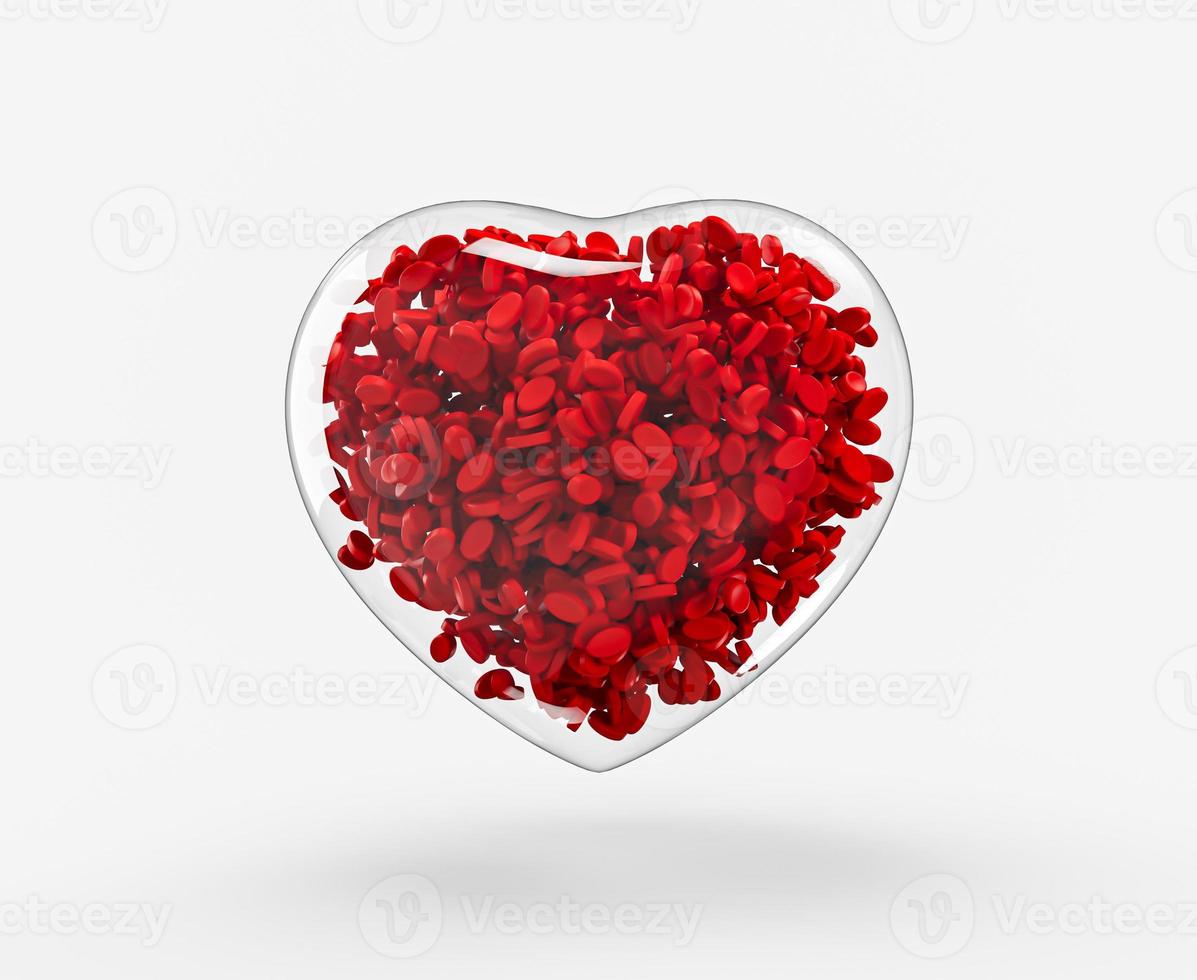 Heart of Red Blood Cells Isolated Heart in Glass shape 3D rendering photo