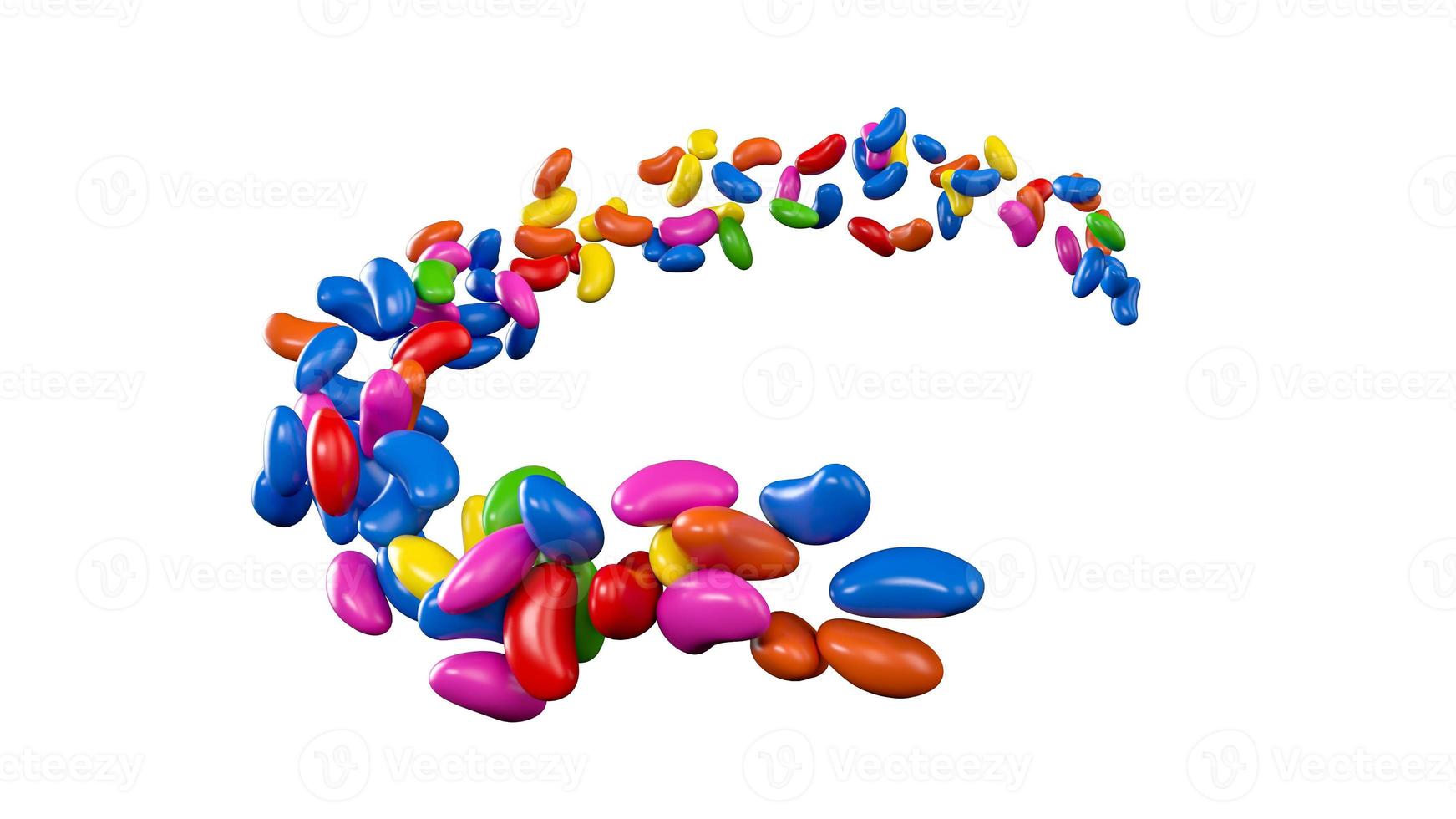 Rainbow coated Jelly Beans flowing coming in the air 3d illustration photo