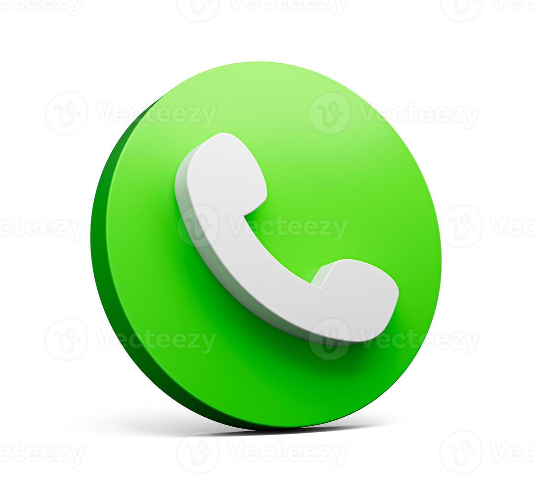 icono de llamada en un círculo verde aislado moda 3d realista botón de llamada de teléfono representación 3d foto
