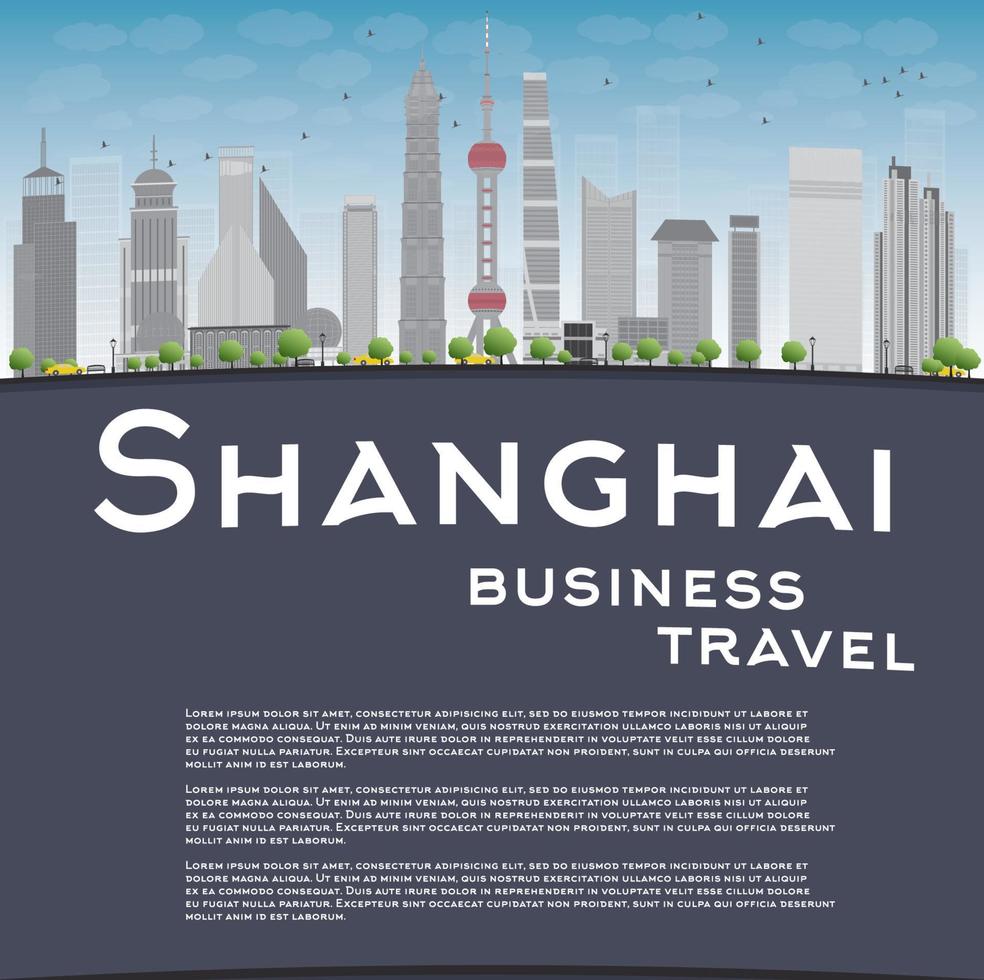 Shanghai skyline with grey skyscrapers and copy space vector