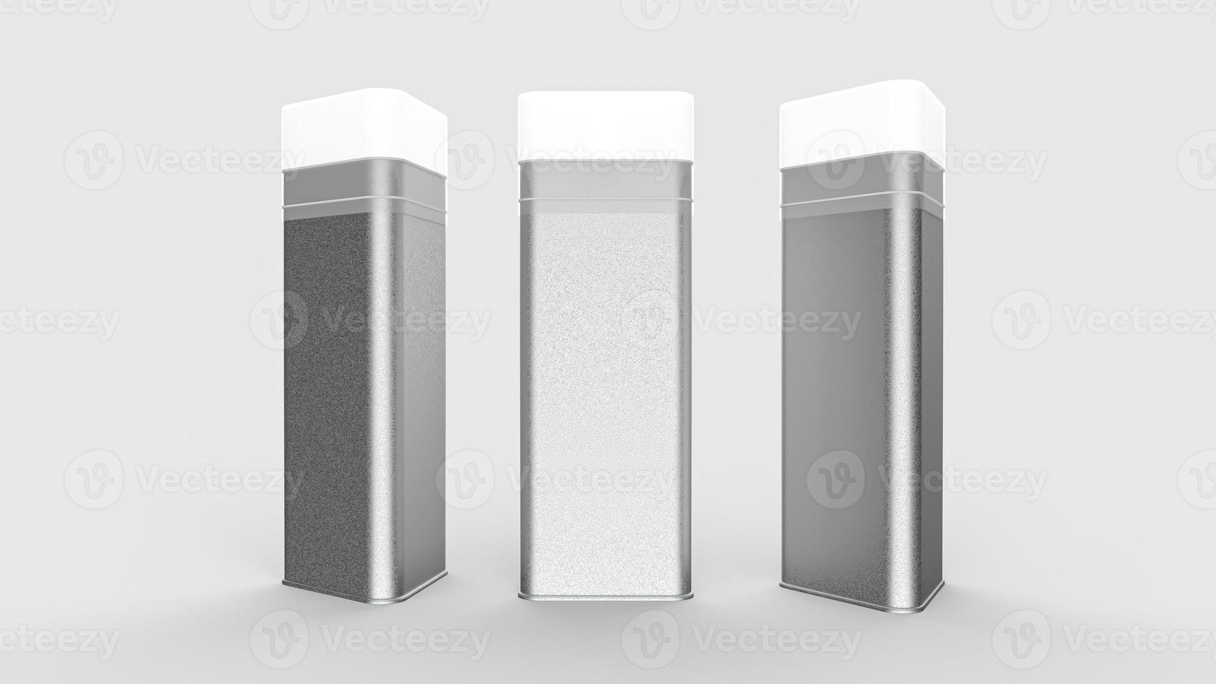 Triangle Metal tin boxes for Pencils, tea or candies. realistic mockup triangle shape cans for packaging dry products isolated on white background 3d illustration photo