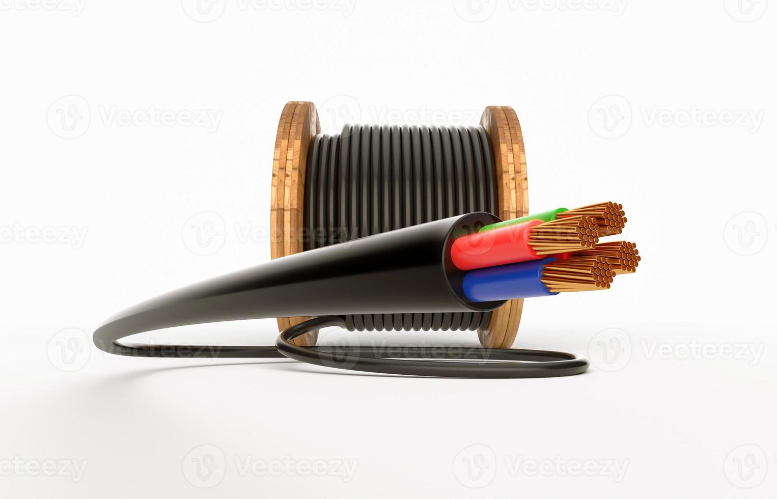 coil of cable Cable drum Industrial hose reel copper electric wire 3d illustration photo