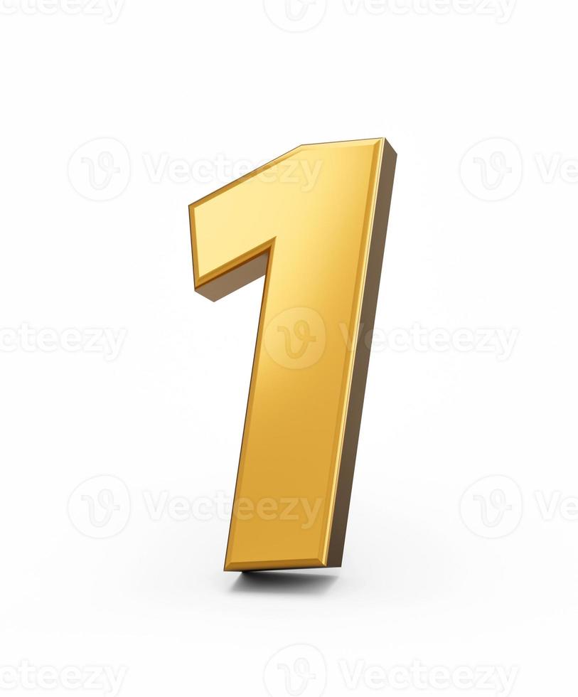 Gold number 1 One isolated white background. shiny 3d number 1 made of gold 3d illustration photo