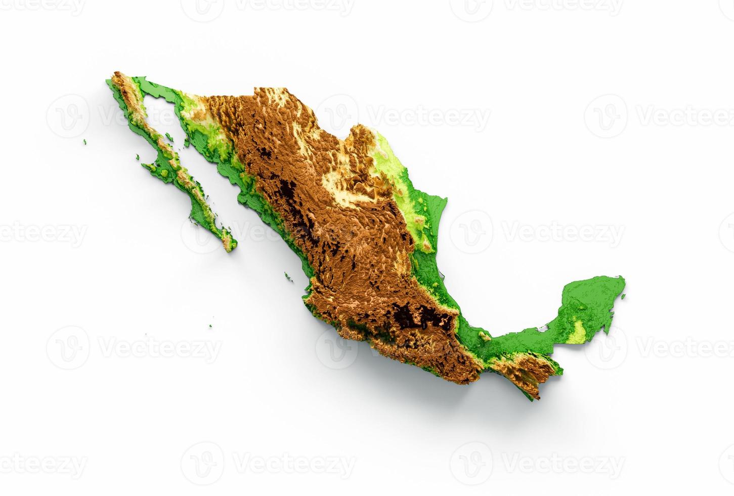 mapa de méxico mapa de altura de color de relieve sombreado sobre fondo blanco ilustración 3d foto