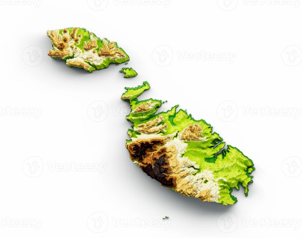 Malta Map Shaded relief Color Height map on white Background 3d illustration photo