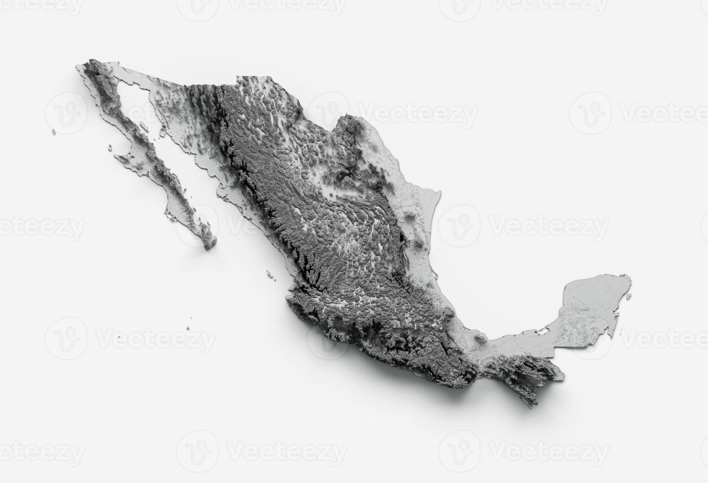 Mexico Map Shaded relief Color Height map on white Background 3d illustration photo