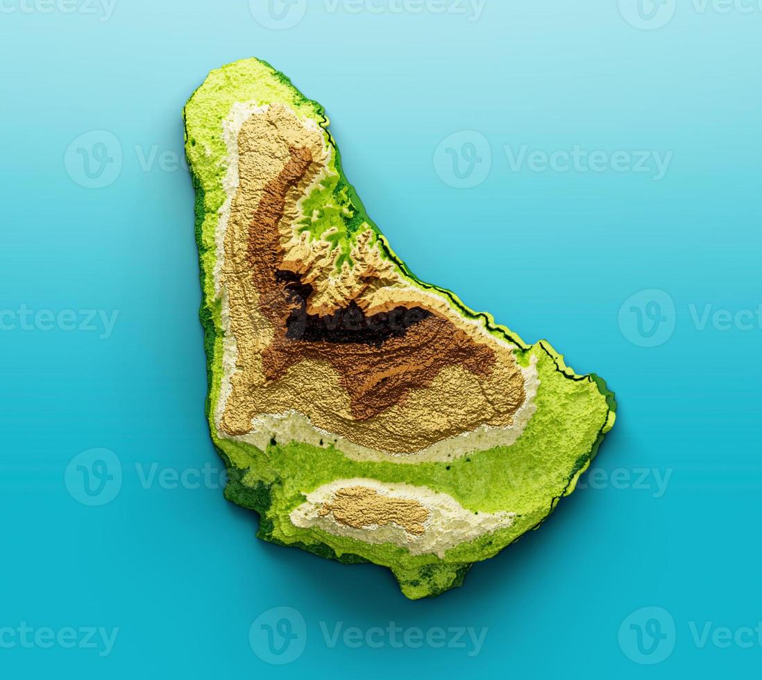 Barbados Map Shaded relief Color Height map on the sea Blue Background 3d illustration photo