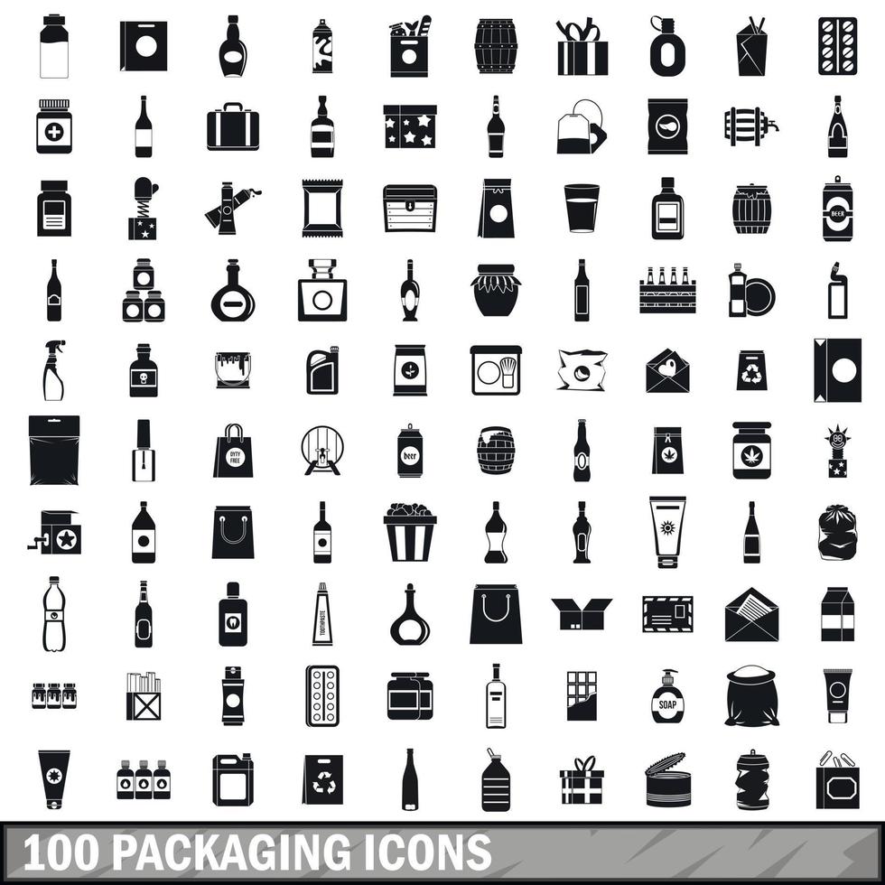 100 packaging icons set, simple style vector