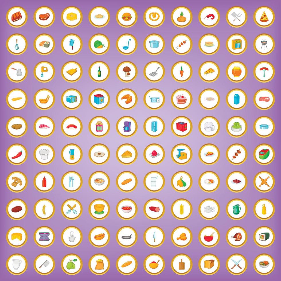 100 bakery and cooking icons set in cartoon style vector