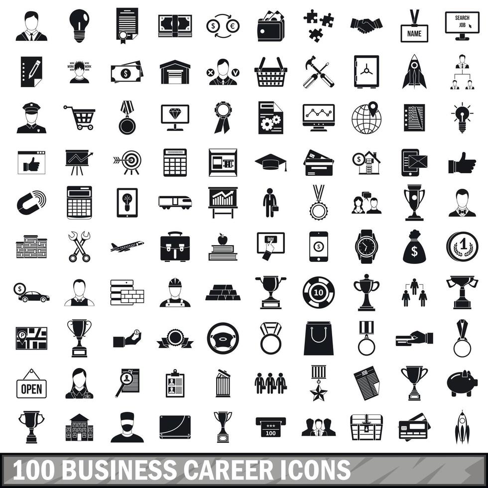 100 business career icons set, simple style vector