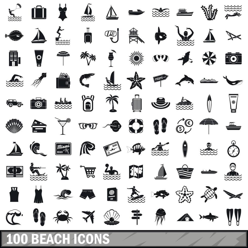 100 iconos de playa, estilo simple vector