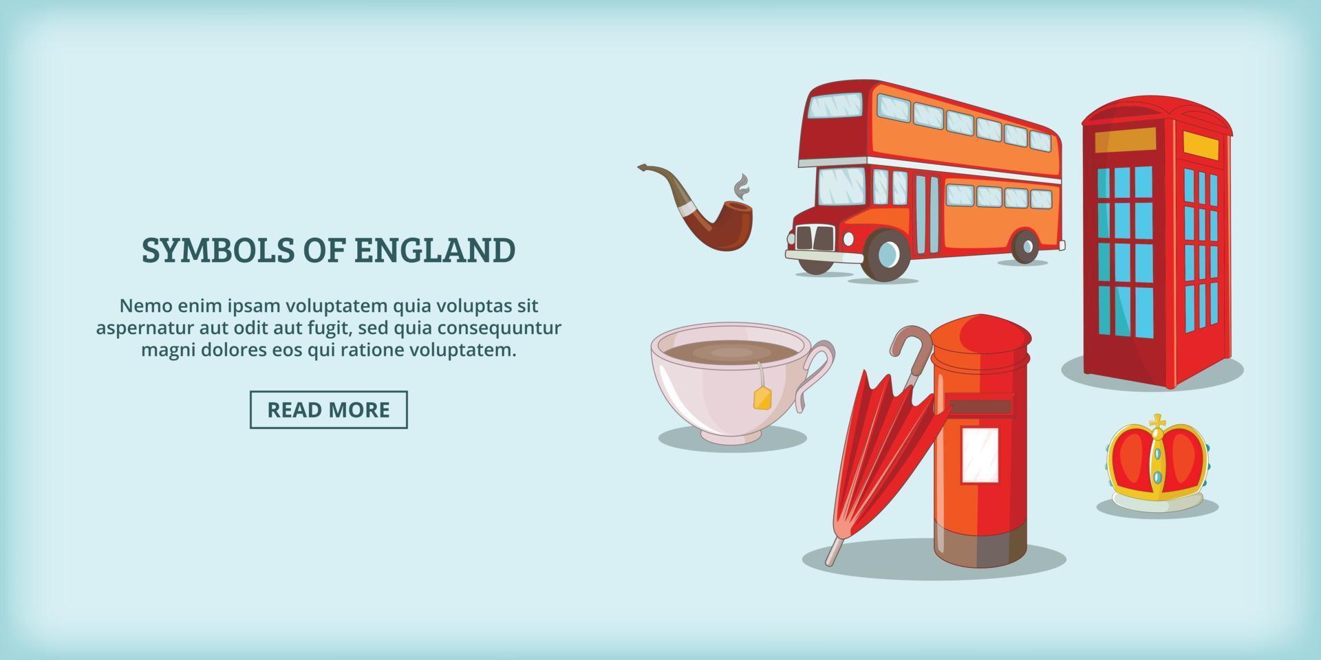 England symbols banner horizontal, cartoon style vector