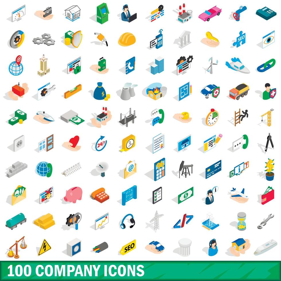 100 company icons set, isometric 3d style vector