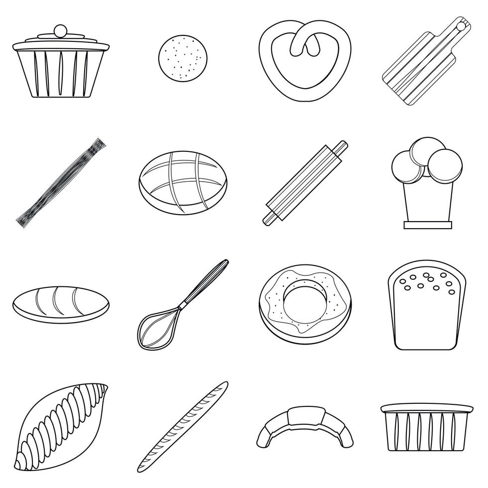 conjunto de iconos de productos de panadería, estilo de contorno vector