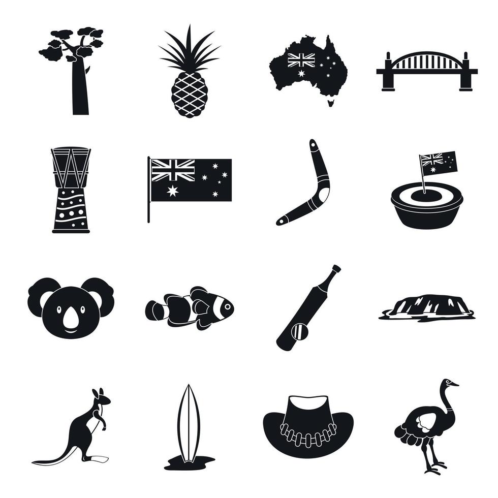 conjunto de iconos de viaje de australia, estilo simple vector