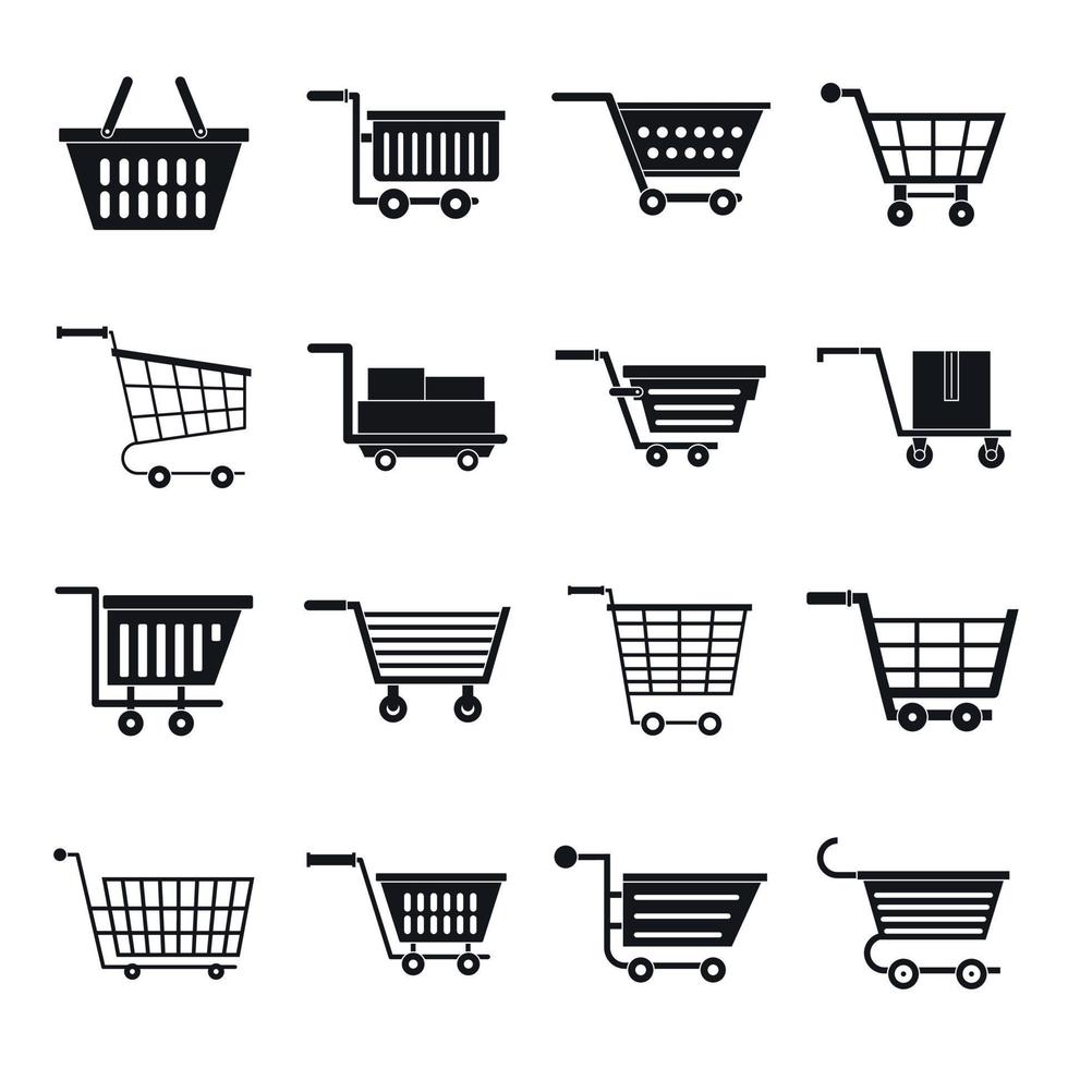 Shopping cart icons set, simple style vector