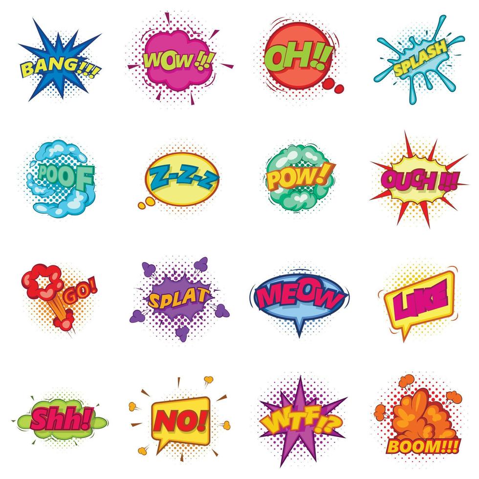 Comic sound cloud set icons set, cartoon style vector